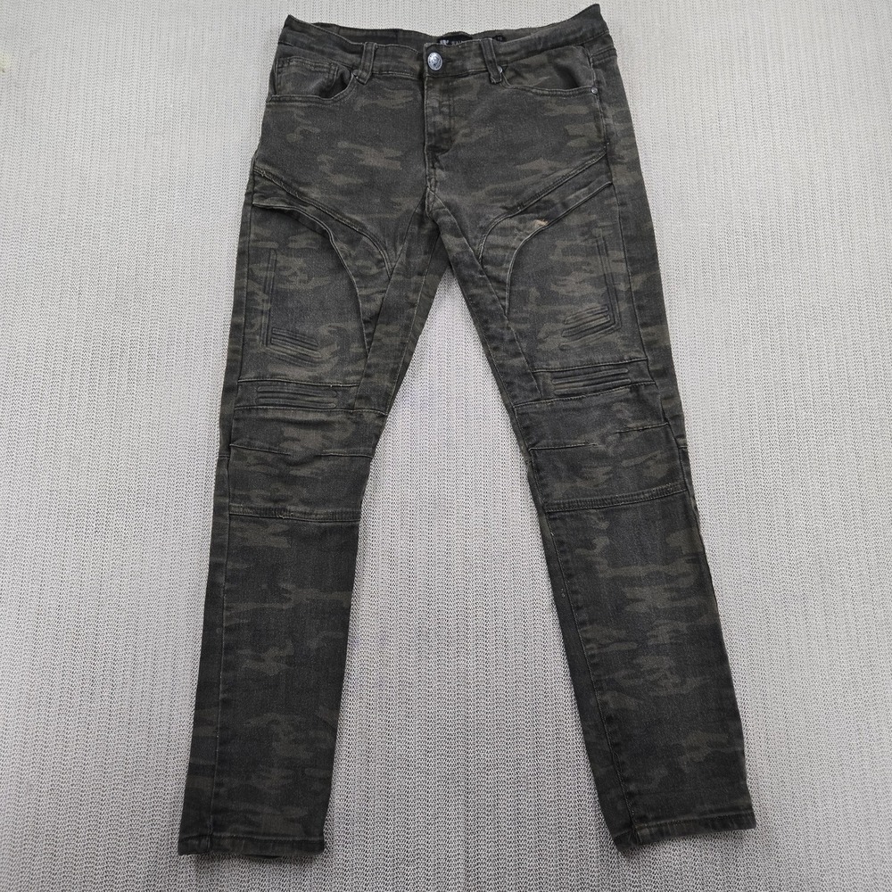 Waimea Jeans Mens 32x29 Green Camo Skinny Fit Slim Moto Biker Denim Pants
